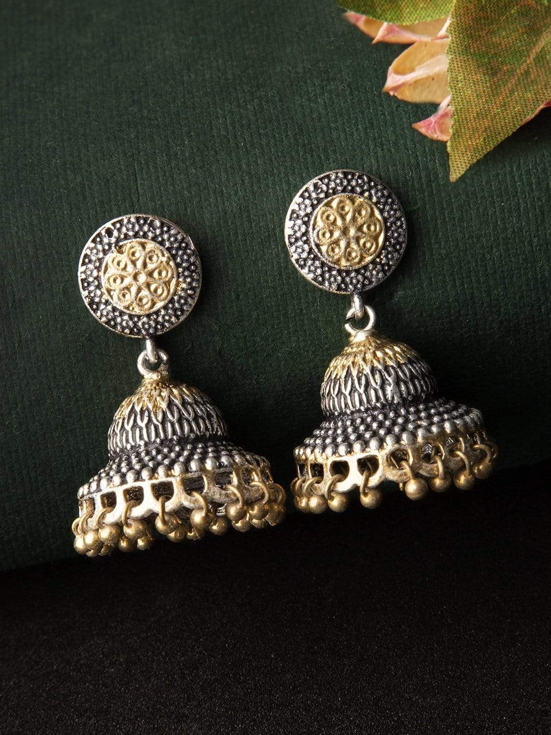 

Rubans Gold-Toned & Silver-Toned Dome Shaped Jhumkas