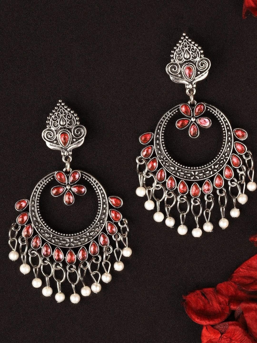 

Rubans Silver-Toned Contemporary Chandbalis