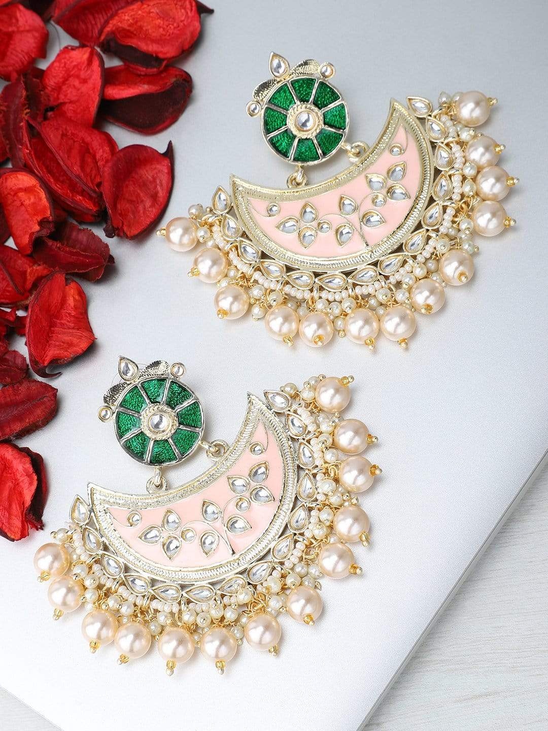 

Rubans Pink & Gold-Toned Crescent Shaped Chandbalis