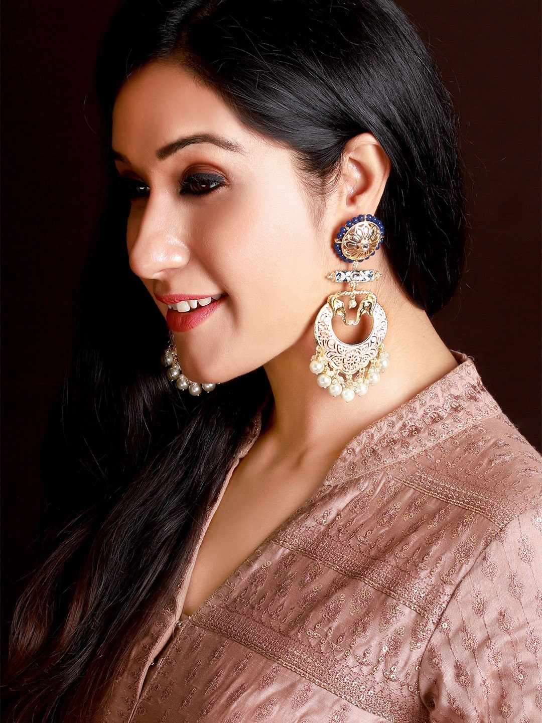 

Rubans Gold-Toned & Pink Contemporary Chandbalis