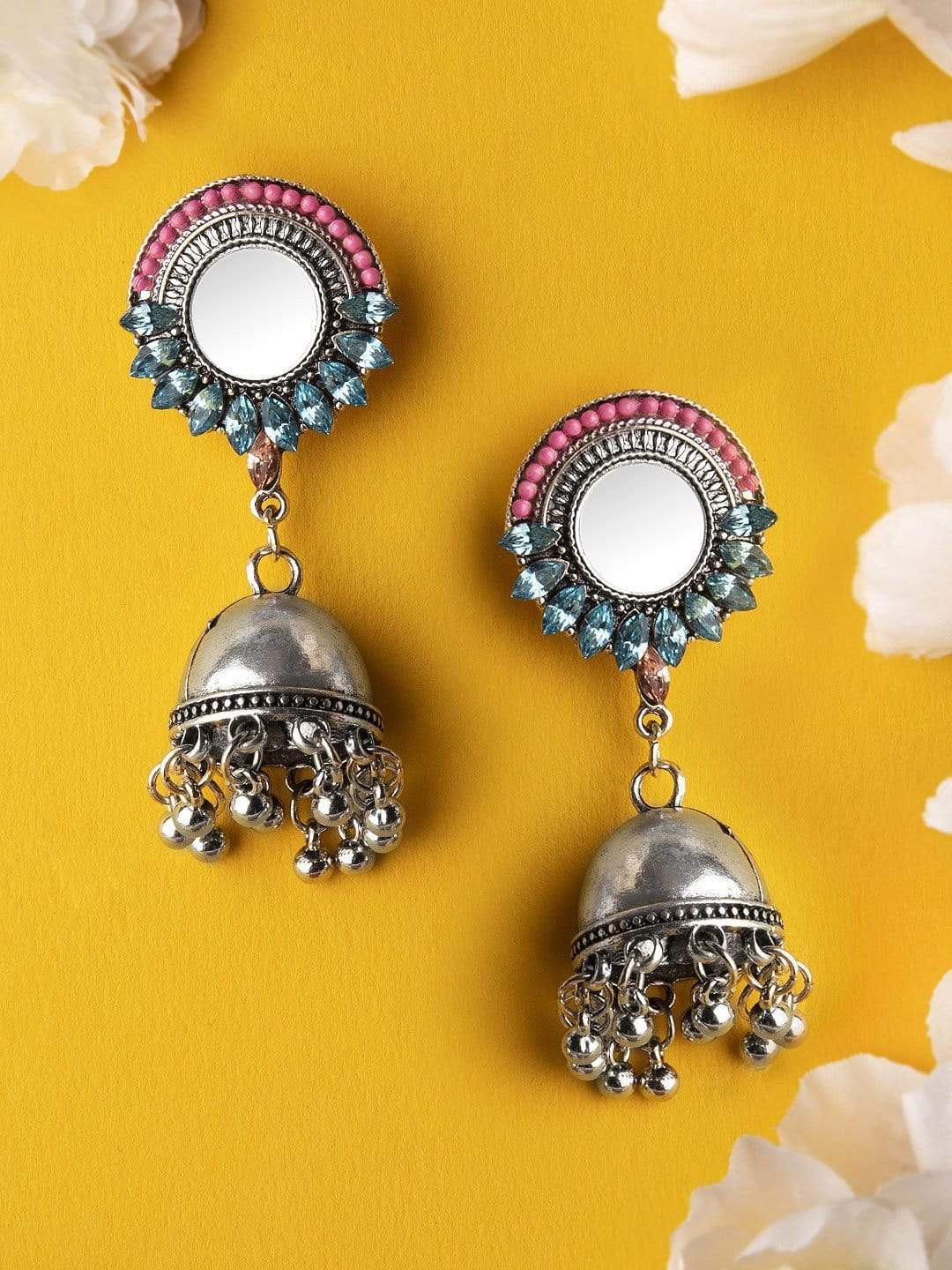 

Rubans Silver-Toned Dome Shaped Jhumkas