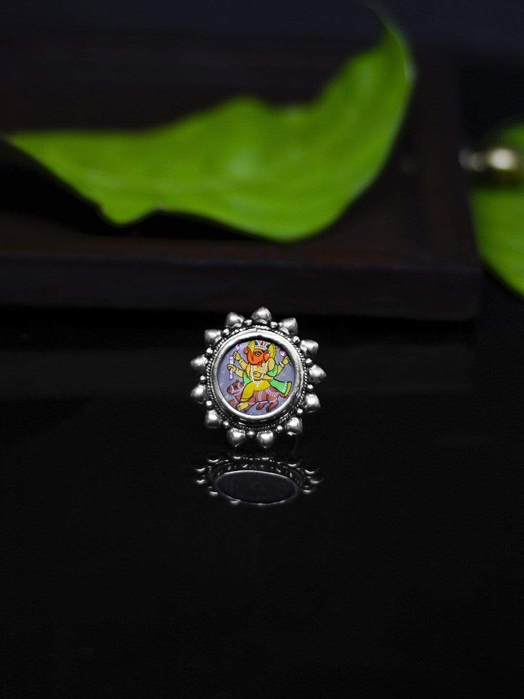 

Rubans Silver-Plated Red & Yellow Handcrafted Statement Ring