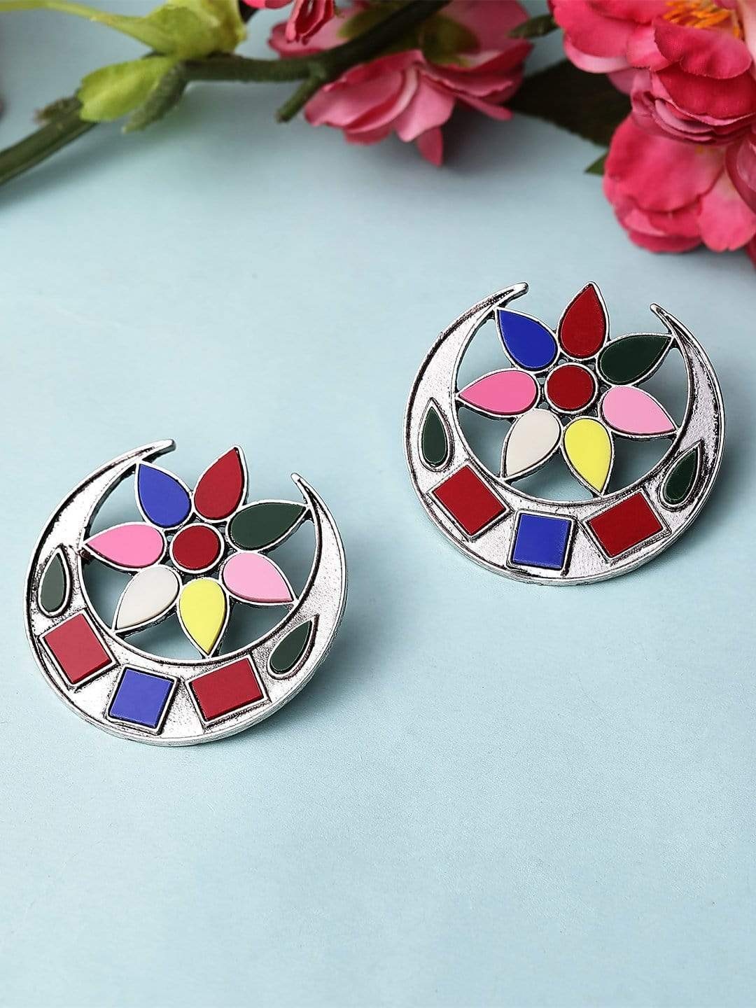 

Rubans Silver-Toned Contemporary Hoop Earrings