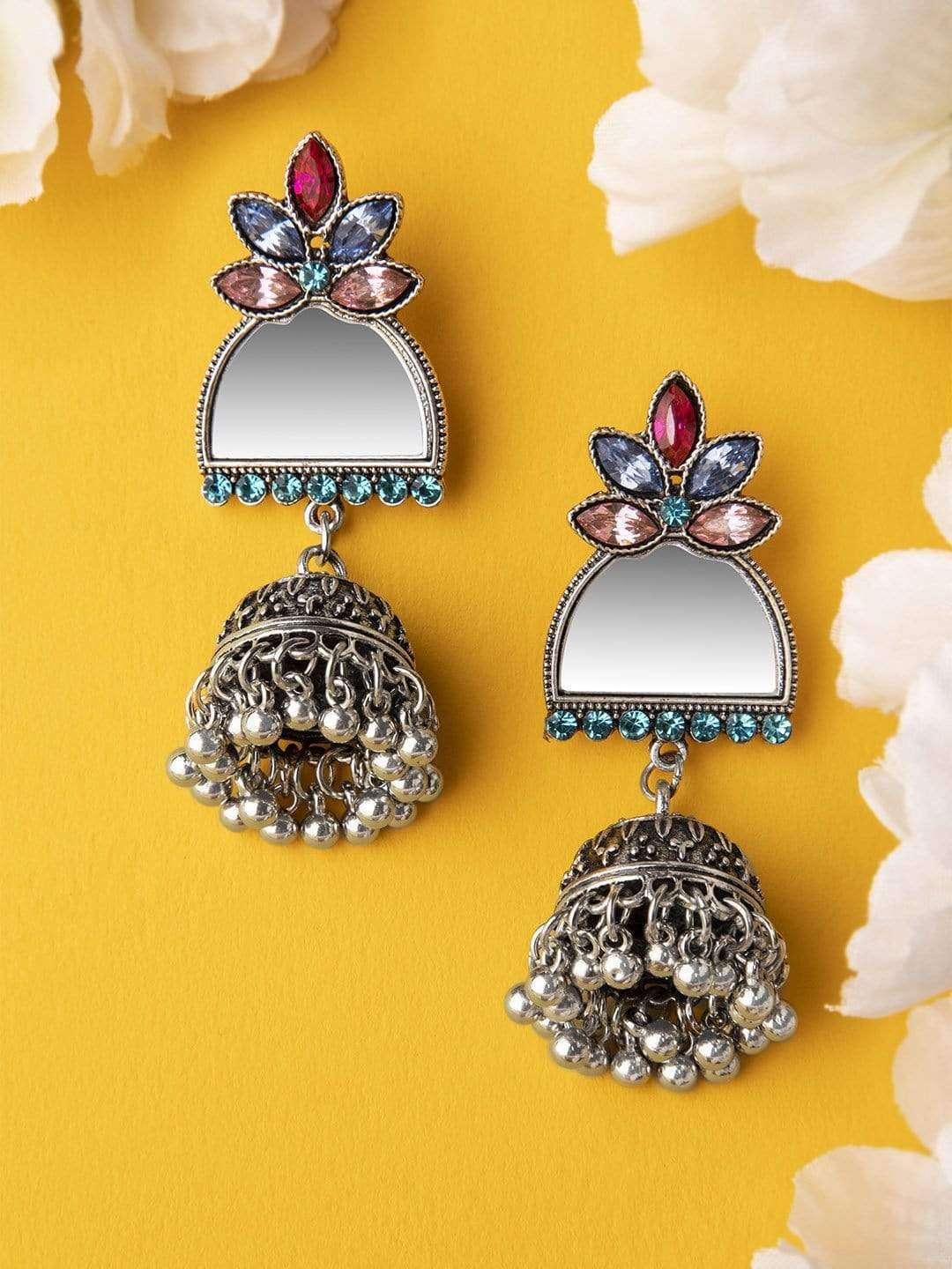 

Rubans Silver-Toned Handcrafted Dome Shaped Jhumkas
