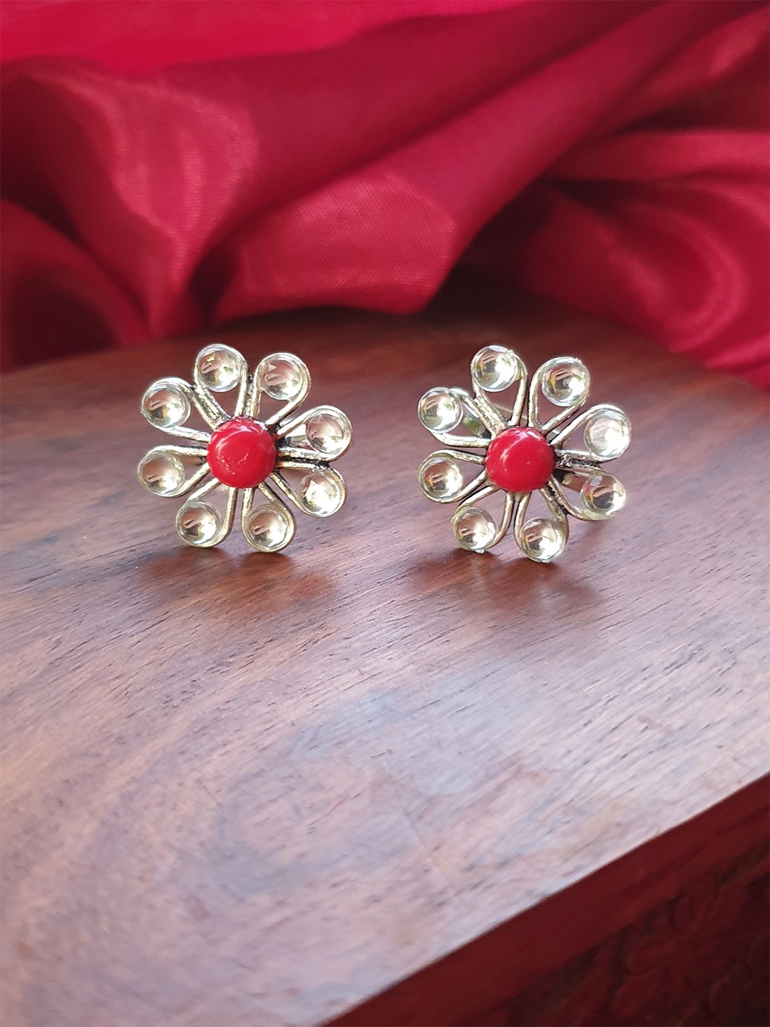 

FIROZA Women Set of 2 Oxidised Silver-Toned & Red Stone Studded Adjustable Toe Rings