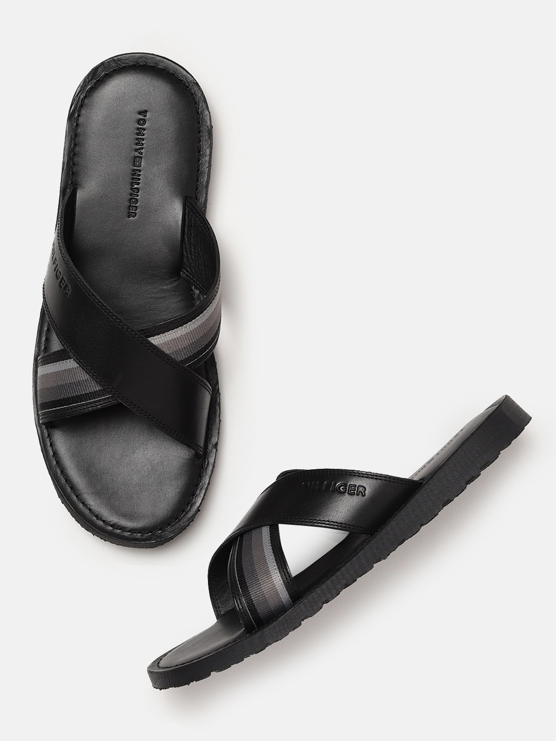 

Tommy Hilfiger Men Blue Leather Comfort Sandals, Black
