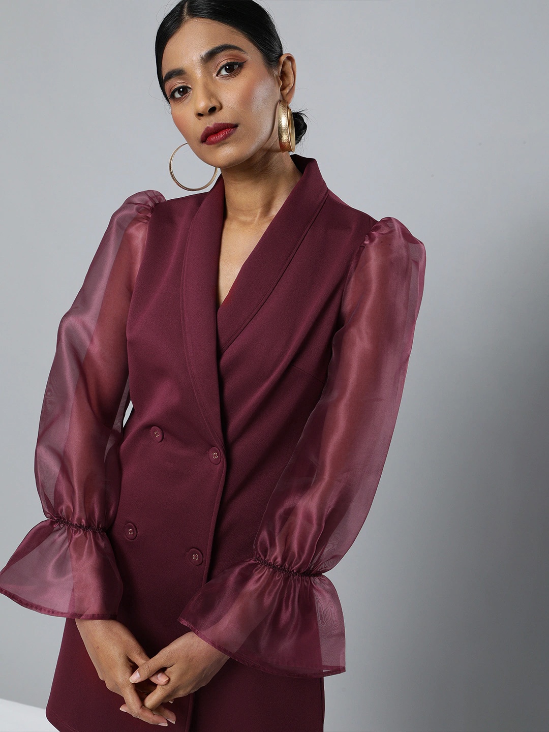 

SASSAFRAS Women Burgundy Solid Blazer Dress