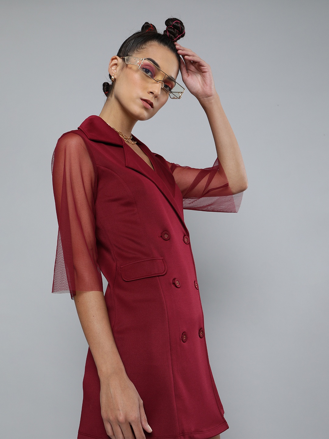 

SASSAFRAS Women Burgundy Solid Blazer Dress