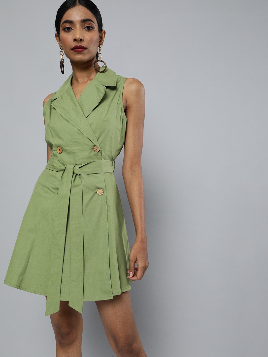 

SASSAFRAS Women Olive Green Solid Blazer Dress