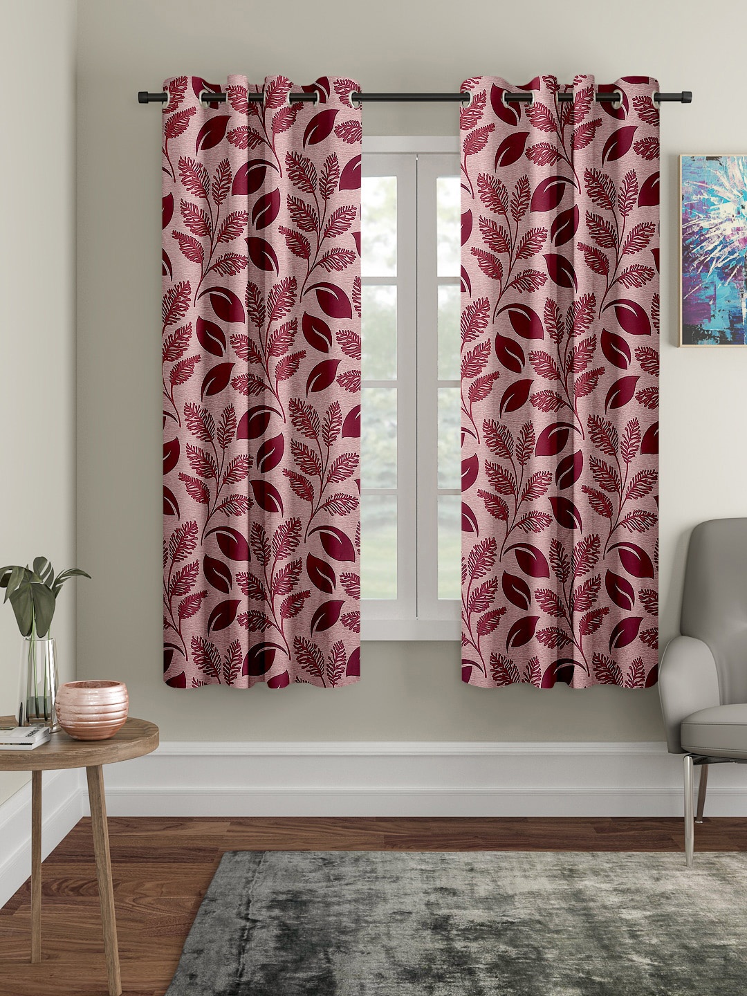 

Cortina Set of 2 Floral Printed Window Curtains, Burgundy