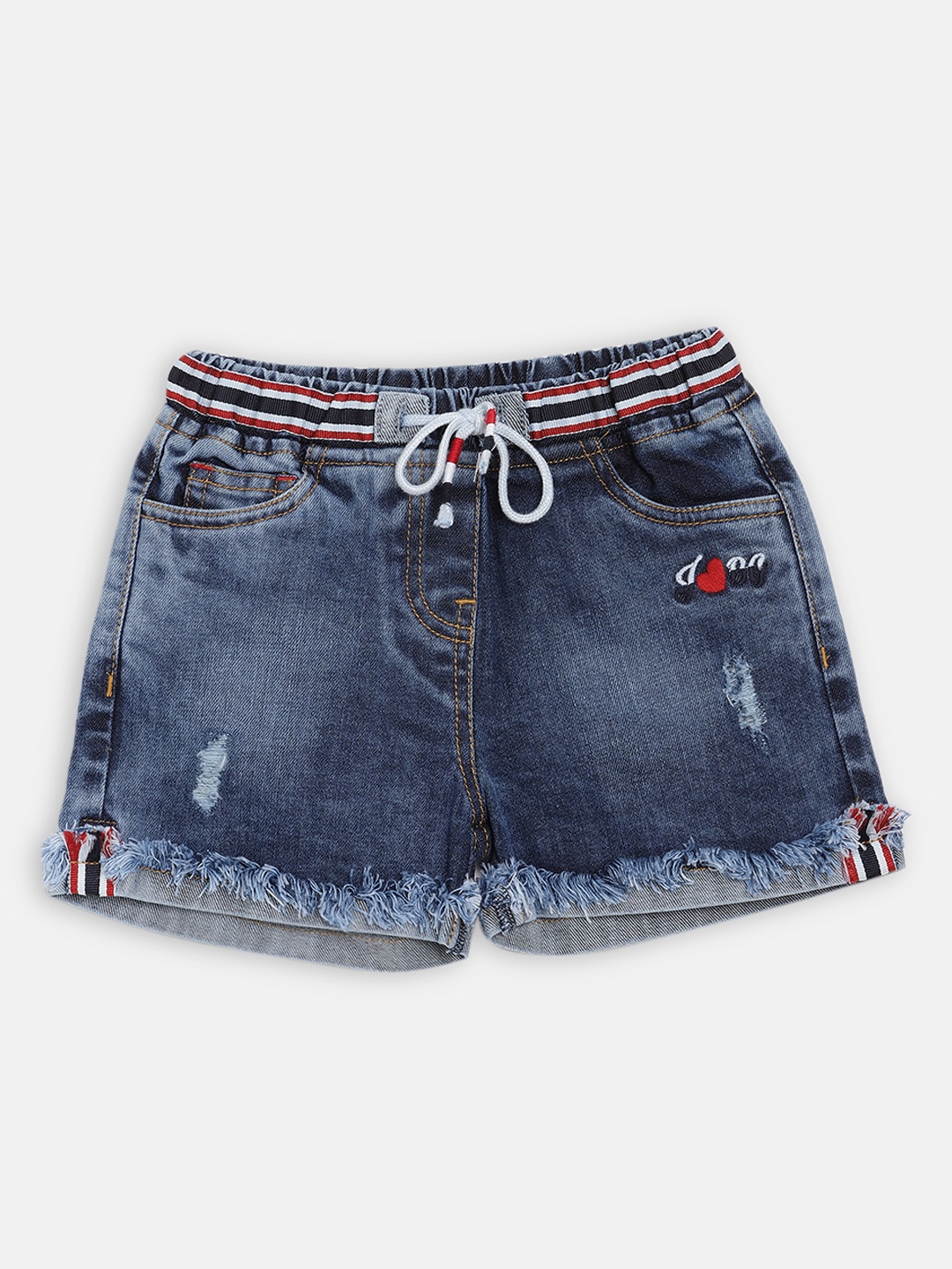 

Blue Giraffe Girls Blue Solid Regular Fit Denim Shorts