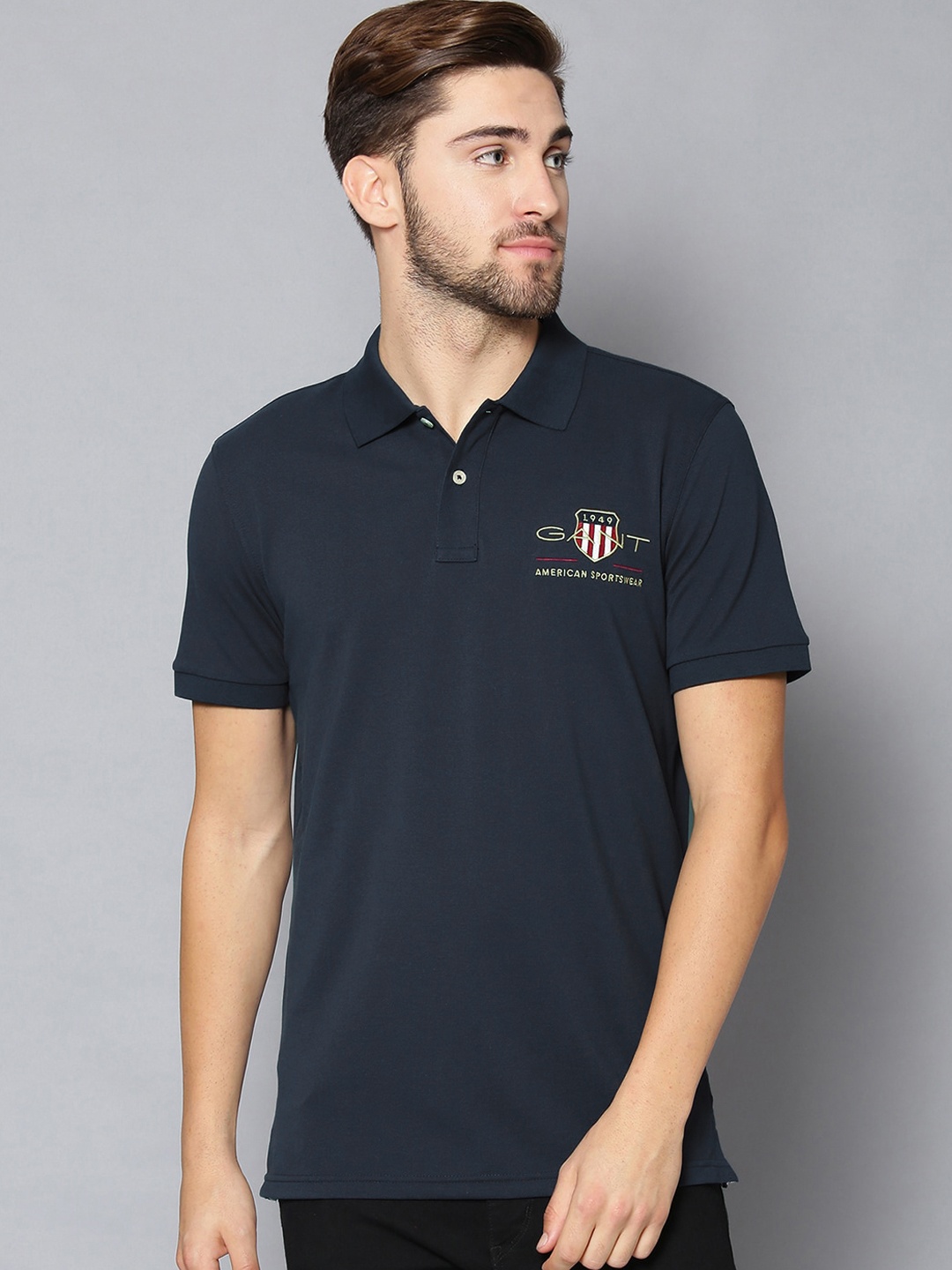 

GANT Men Blue Printed Polo Collar T-shirt
