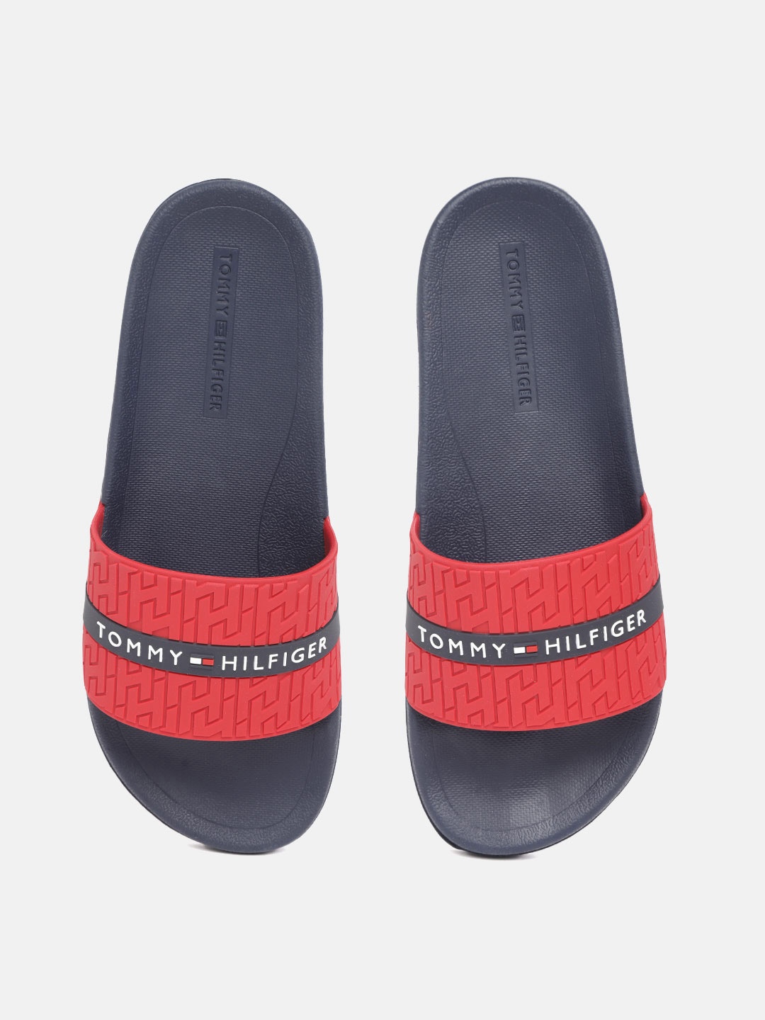 

Tommy Hilfiger Men Red & Navy Brand Logo Textured & Rubber Print Sliders