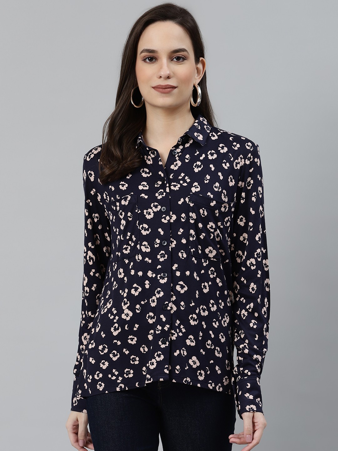 

Marks & Spencer Women Navy Blue & Pink Floral Printed Casual Shirt
