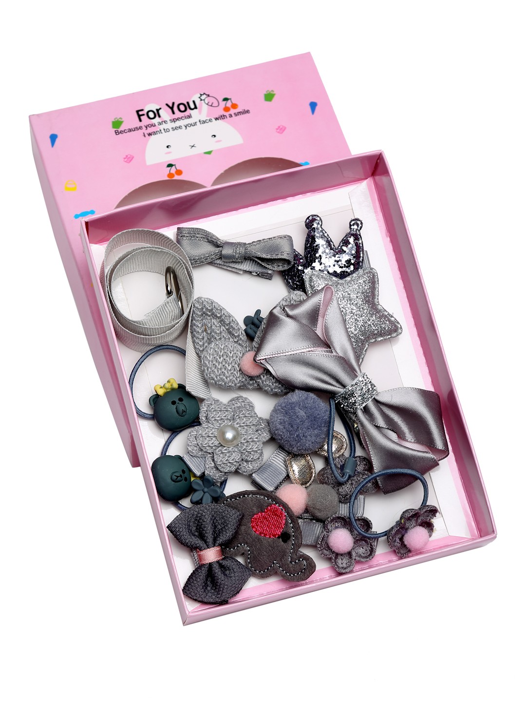 

YouBella Grey & Pink Set of 18 Embellished Hair Accessory Set