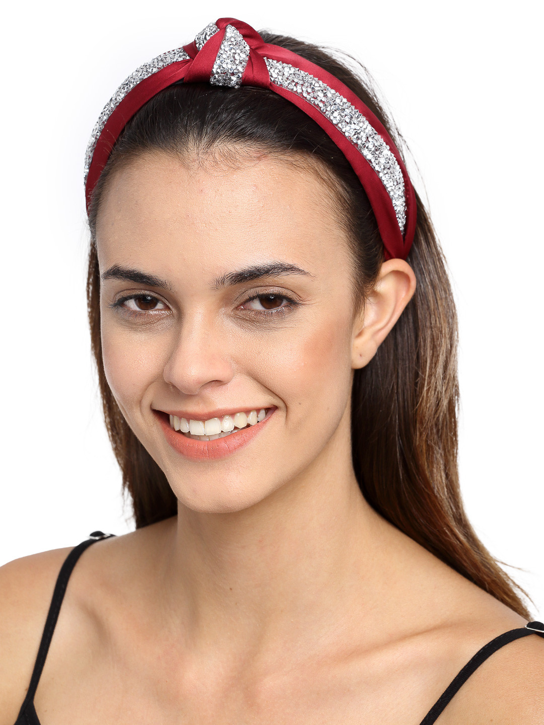 

YouBella Red & Silver-Toned Embellished Hairband