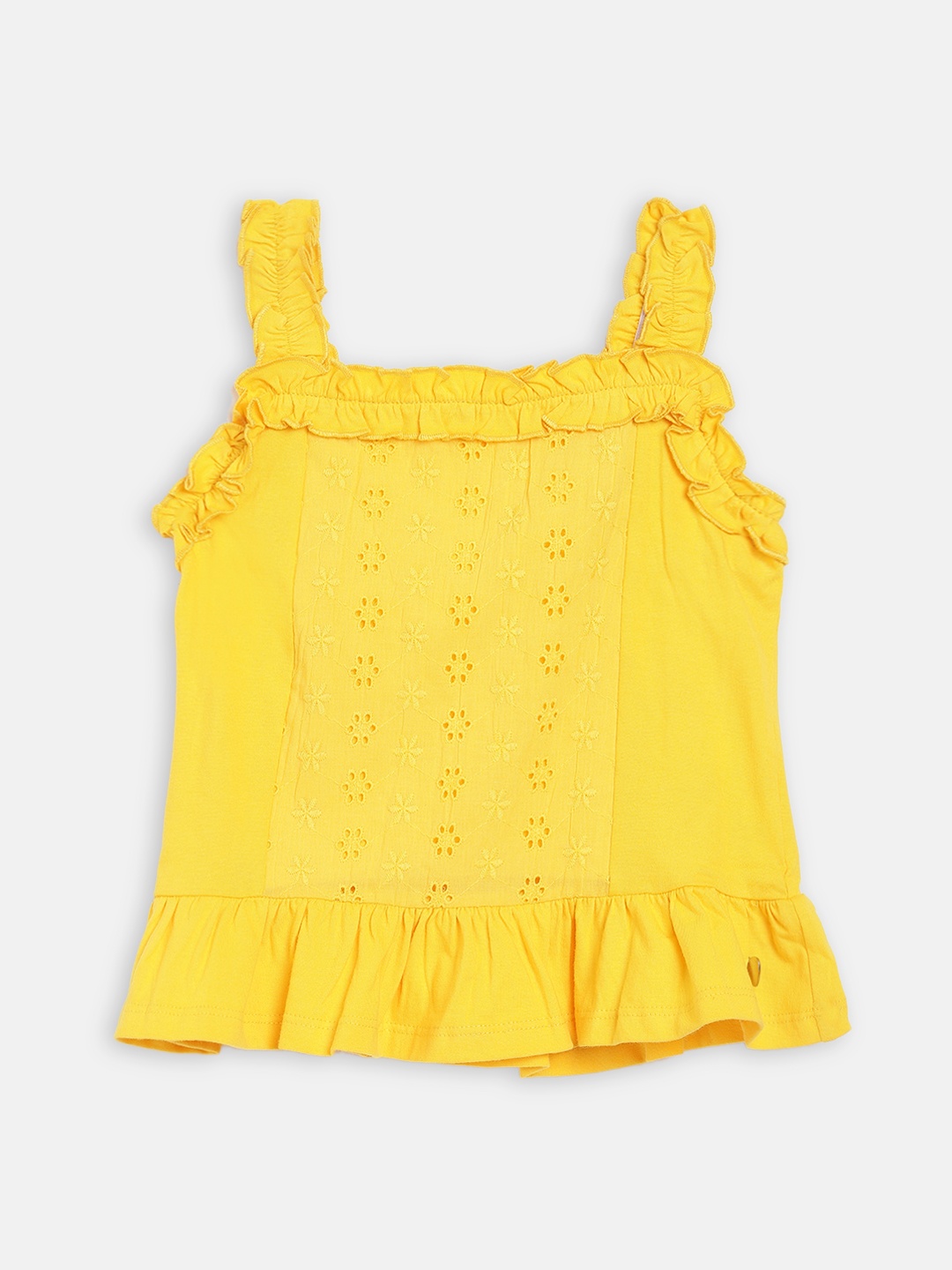 

Blue Giraffe Girls Yellow Embroidered A-line Top