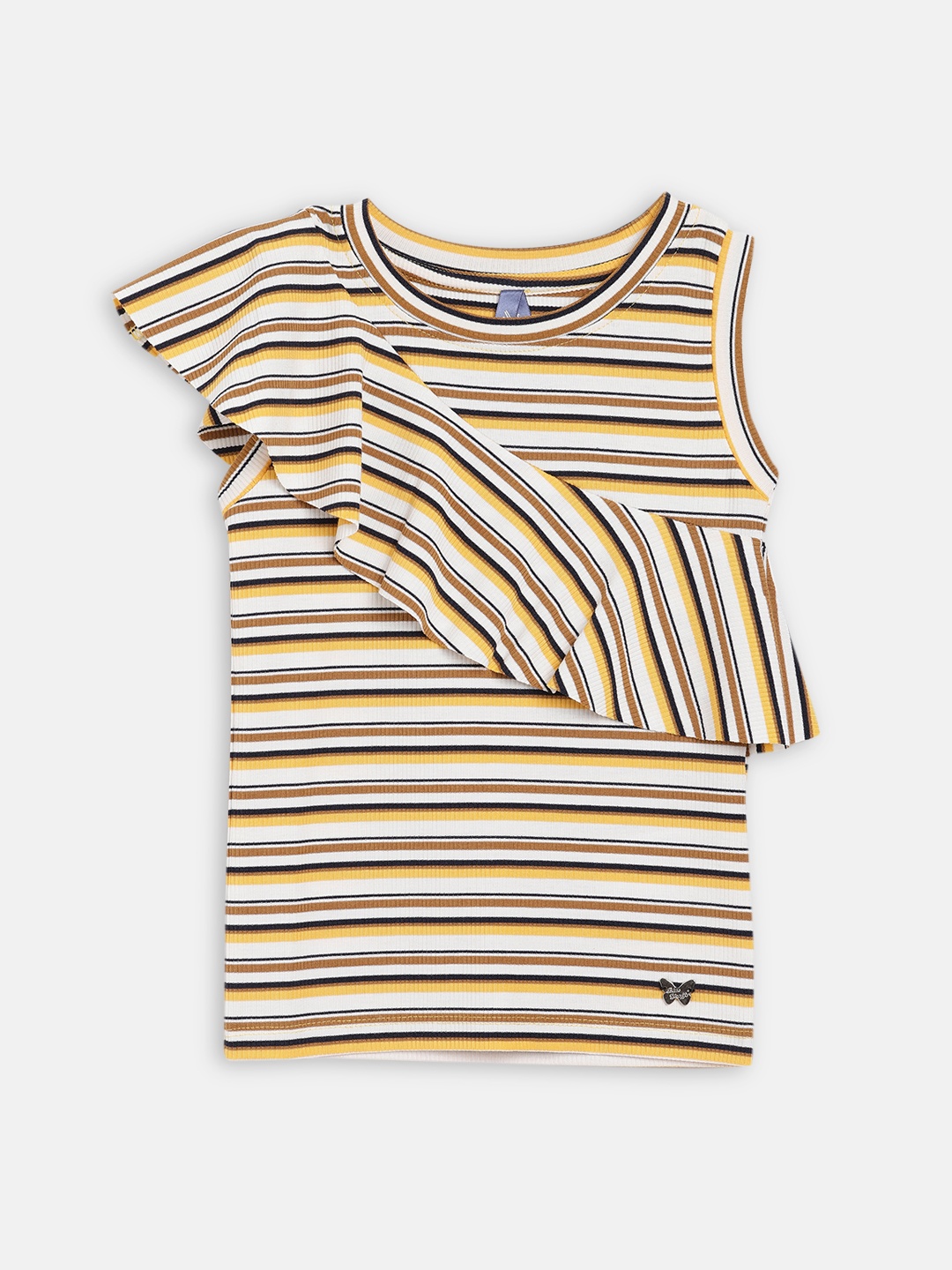 

Blue Giraffe Girls Multicoloured Striped Round Neck T-shirt, Multi