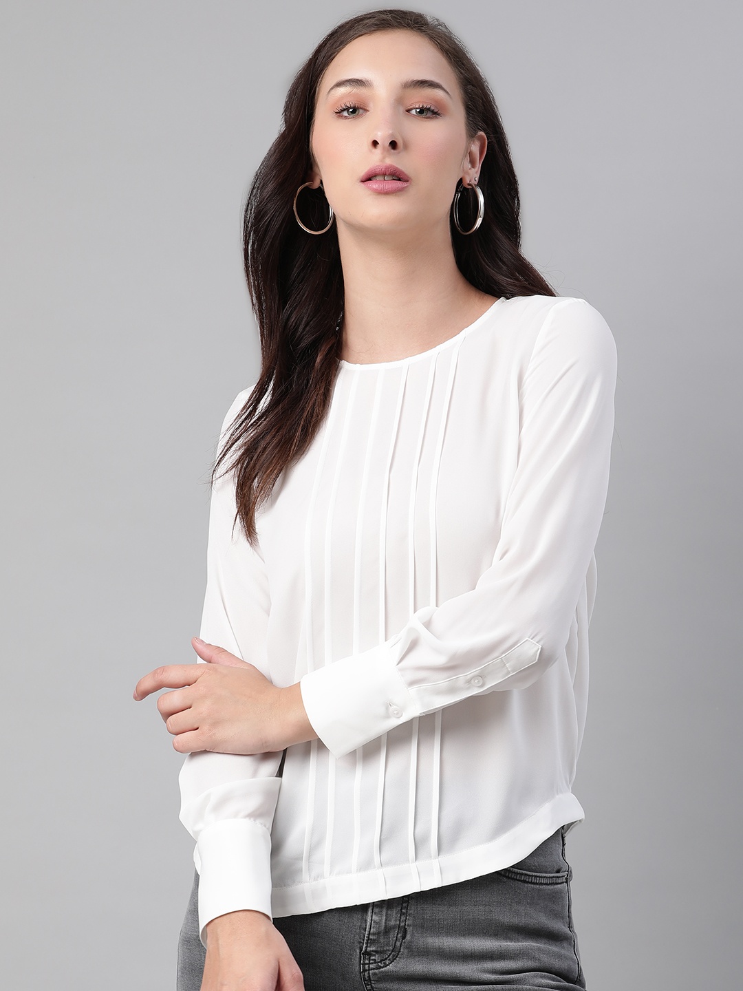 

Marks & Spencer White Solid Pintucks Detail Regular Top