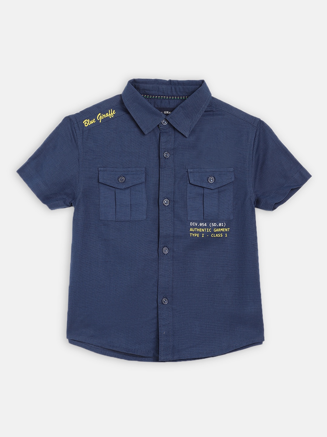 Blue Giraffe Boys Blue & Yellow Regular Fit Solid Casual Shirt