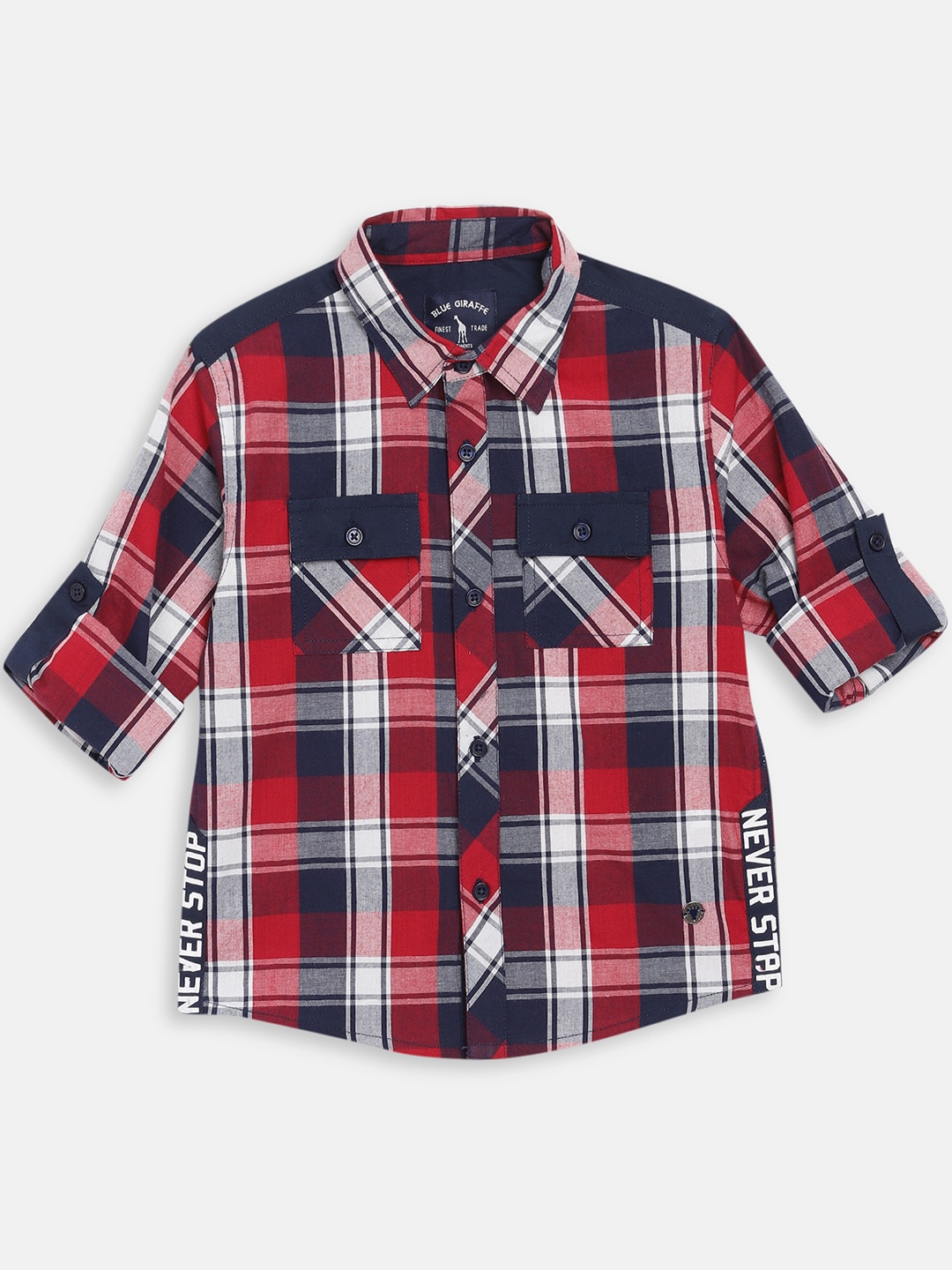 

Blue Giraffe Boys Red & Navy Blue Regular Fit Checked Casual Shirt