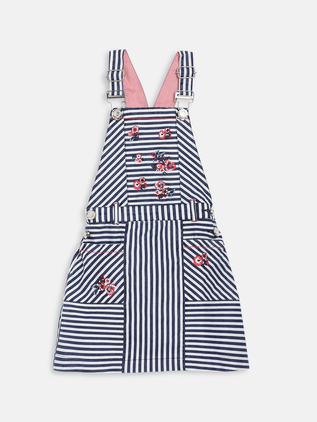 

Blue Giraffe Girls Navy Blue & White Striped Pinafore Dress