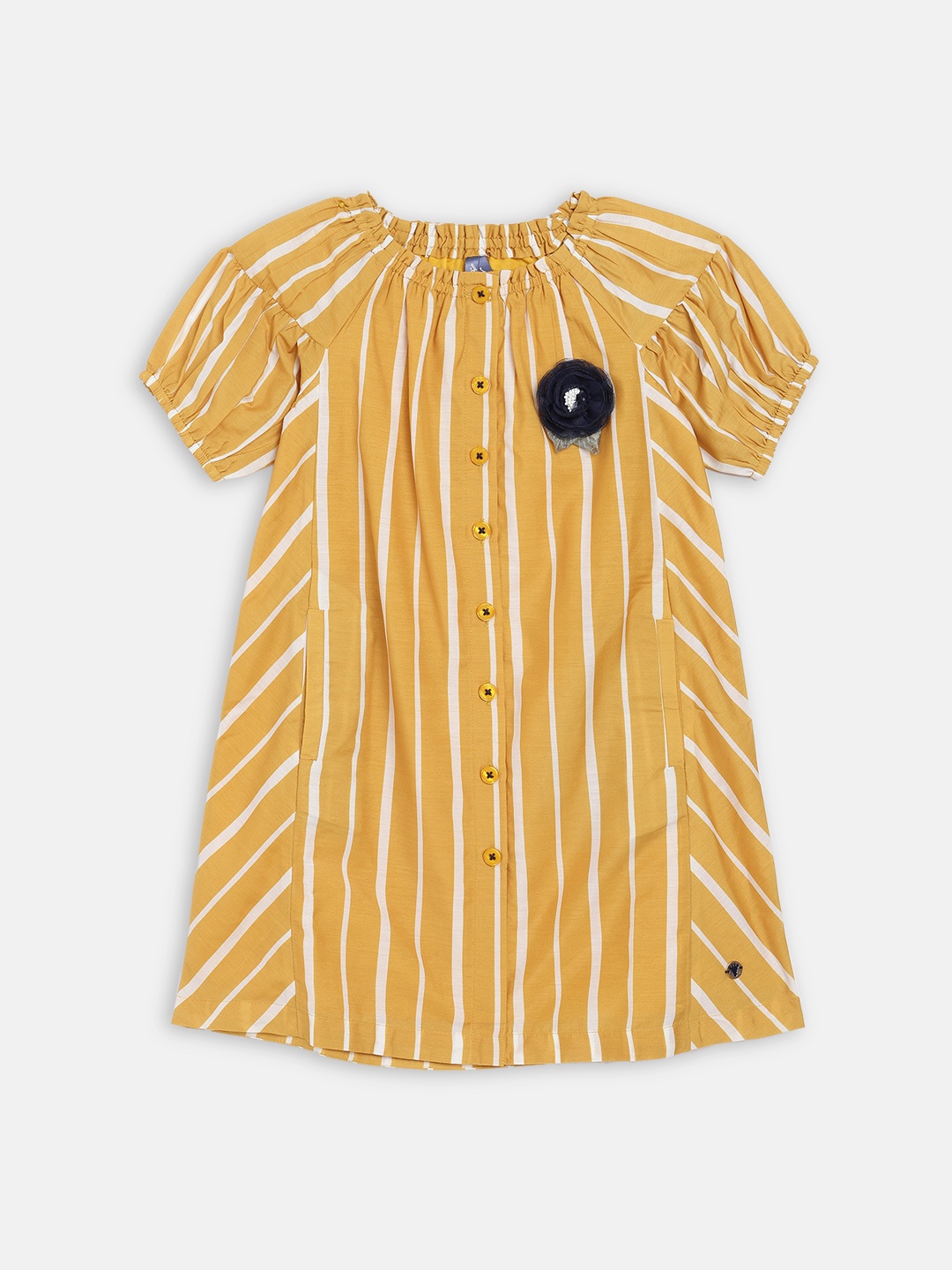 

Blue Giraffe Girls Yellow Striped A-Line Dress