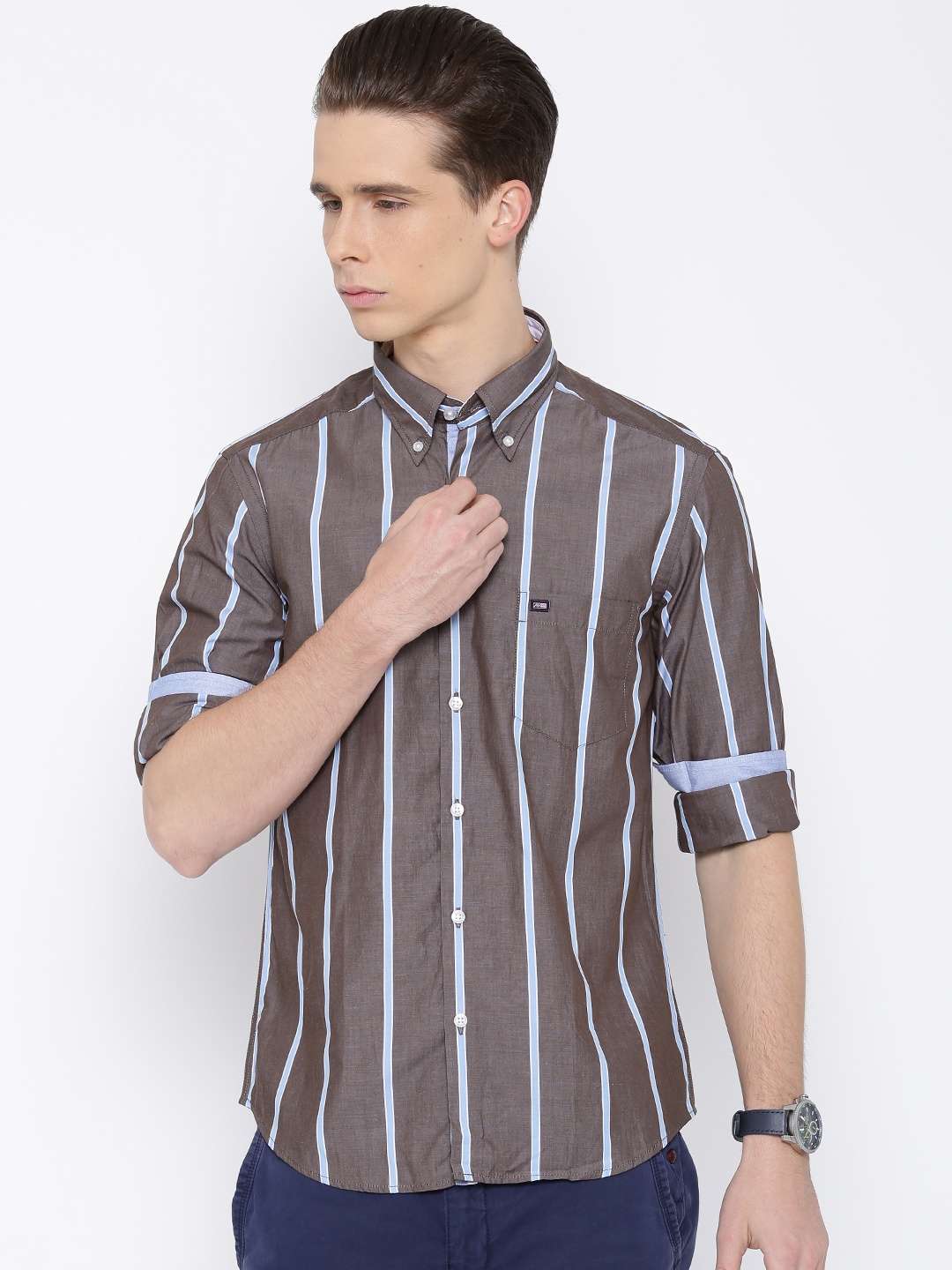 

Arrow Sport Brown Striped Manhattan Slim Fit Casual Shirt