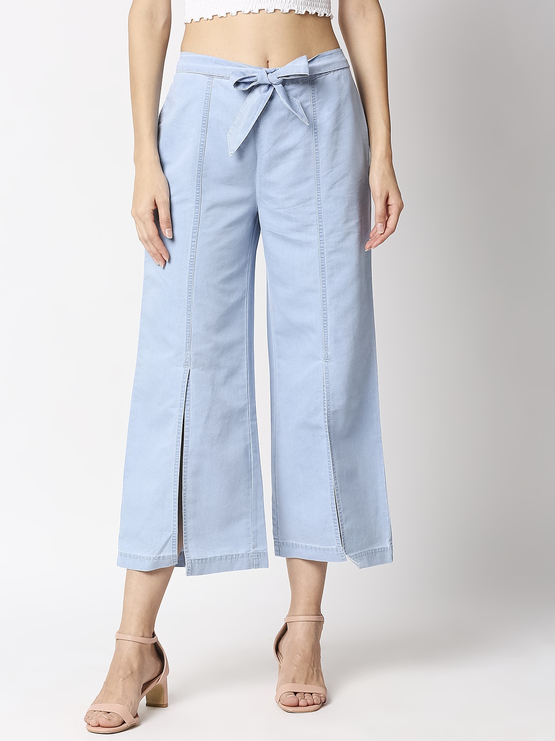 

High Star Women Blue Solid Wide Leg Palazzos