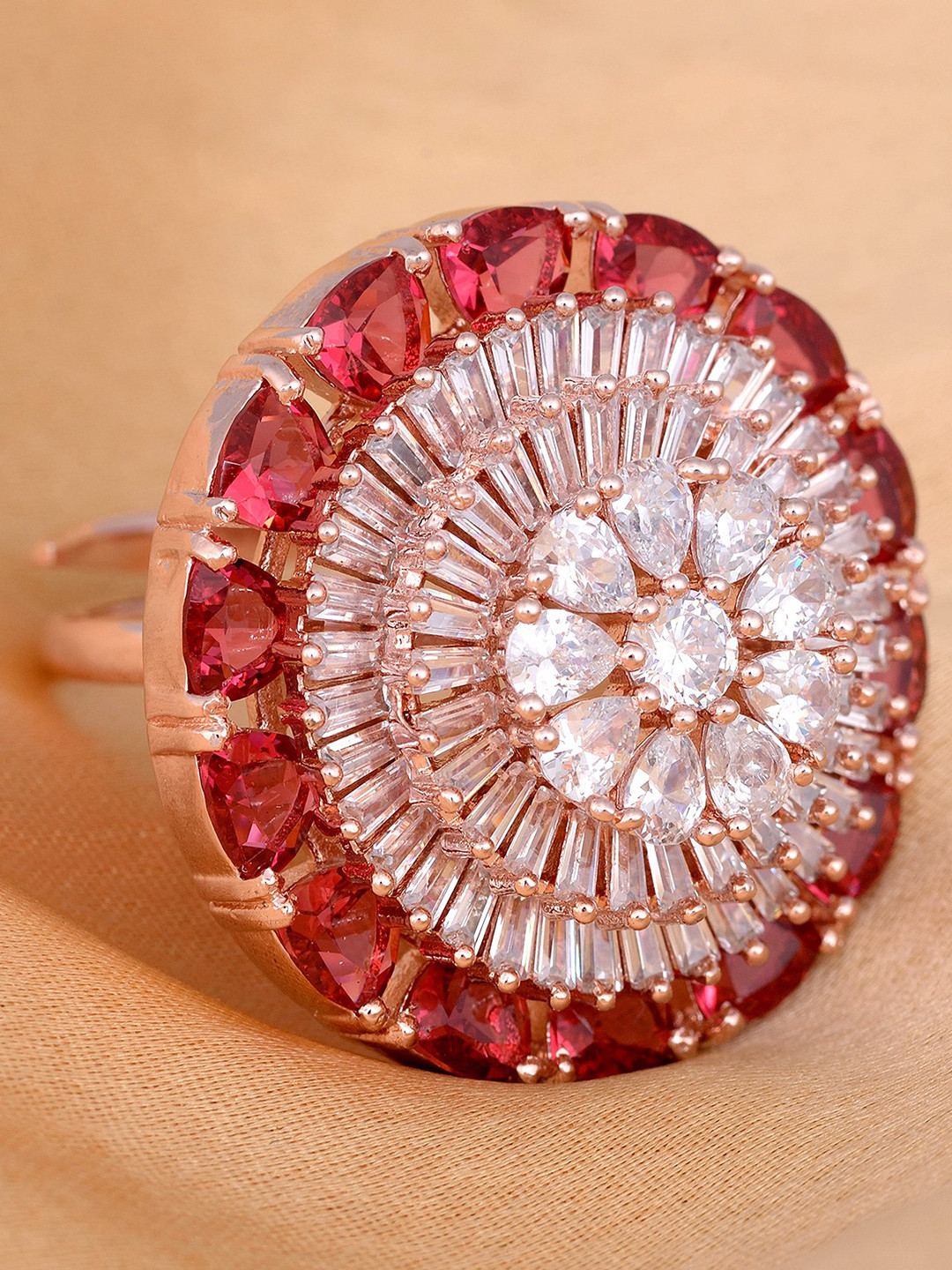 

Saraf RS Jewellery Rose Gold-Plated Red & White Handcrafted Adjustable Finger Ring