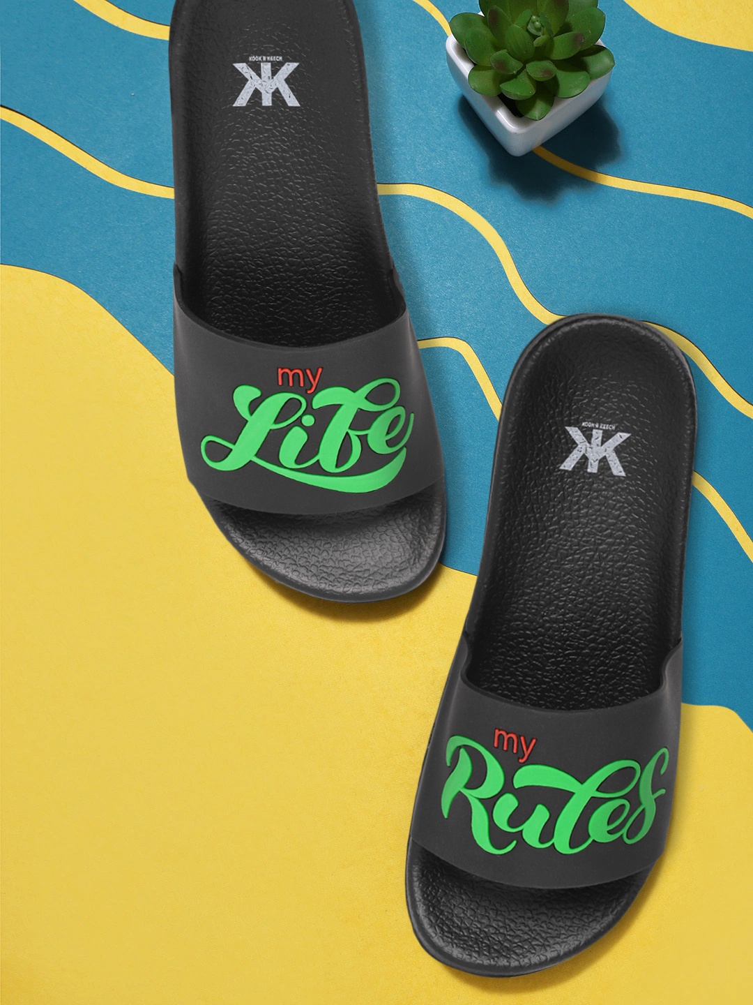 

Kook N Keech Women Black & Green Typography Print Sliders