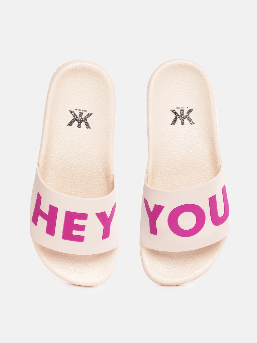 

Kook N Keech Women Pink & Purple Typography Printed Sliders
