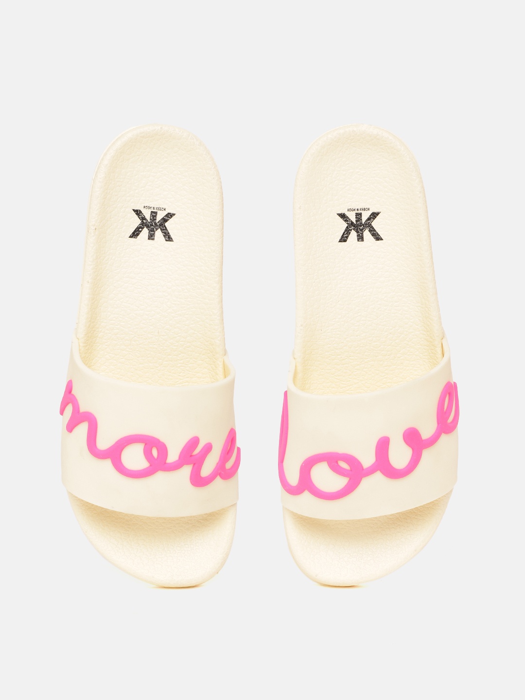 

Kook N Keech Women Cream-Coloured & Pink Embossed Print Sliders
