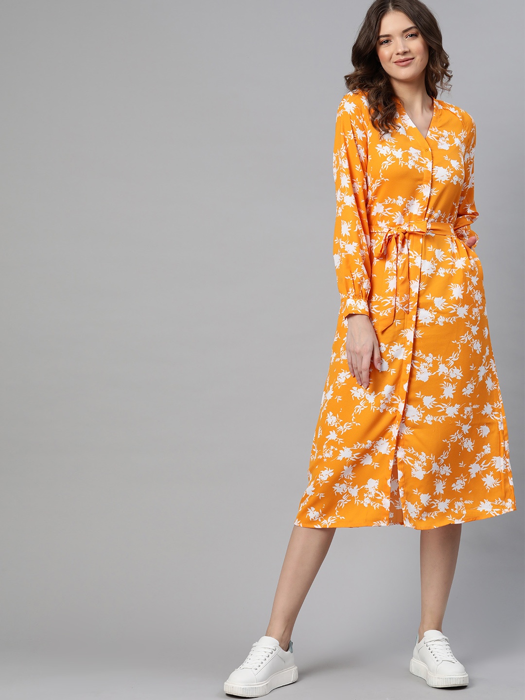 

Mast & Harbour Yellow & White Floral Shirt Midi Dress