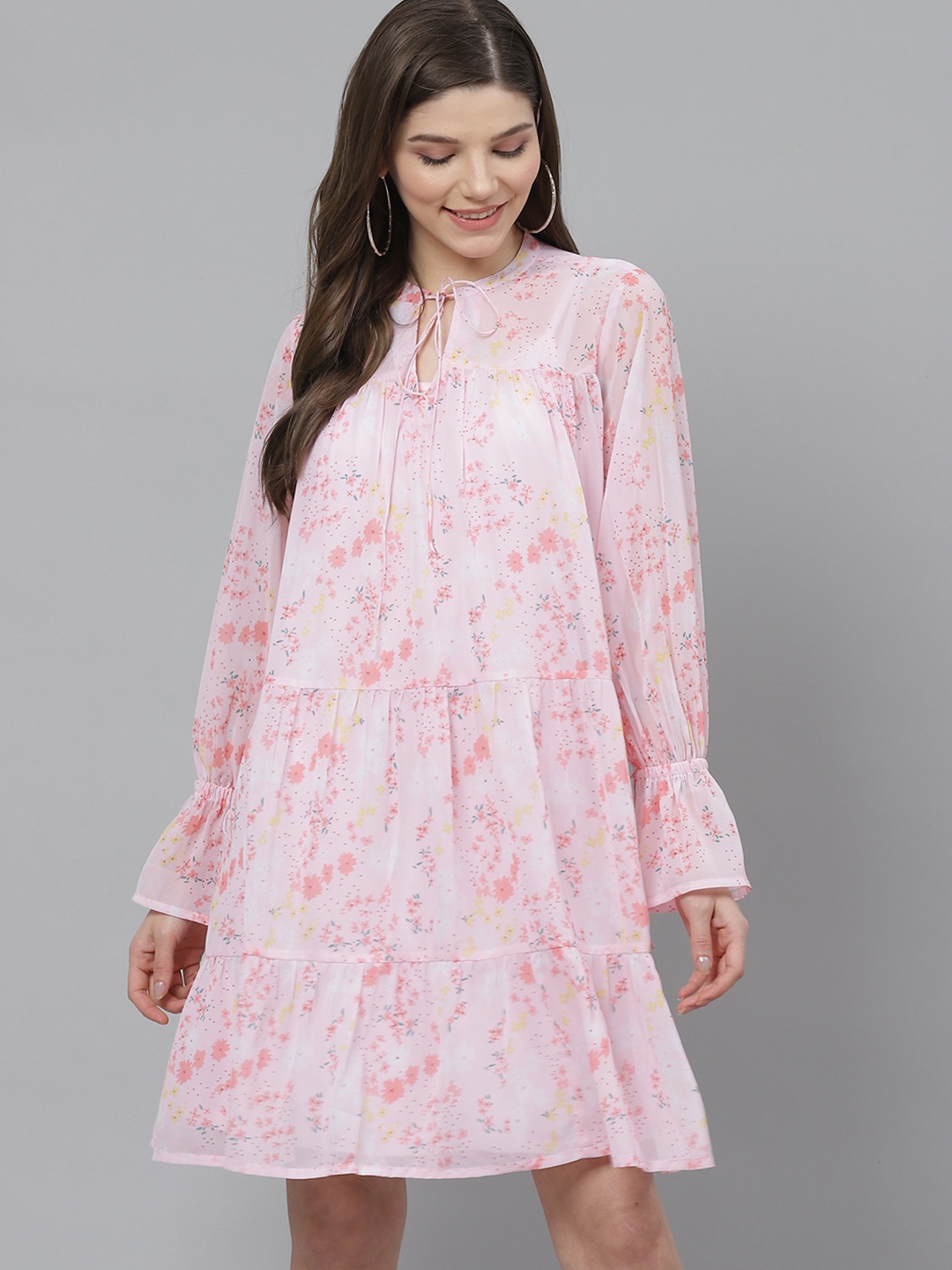 

Mast & Harbour Women Pink & Blue Printed A-Line Dress