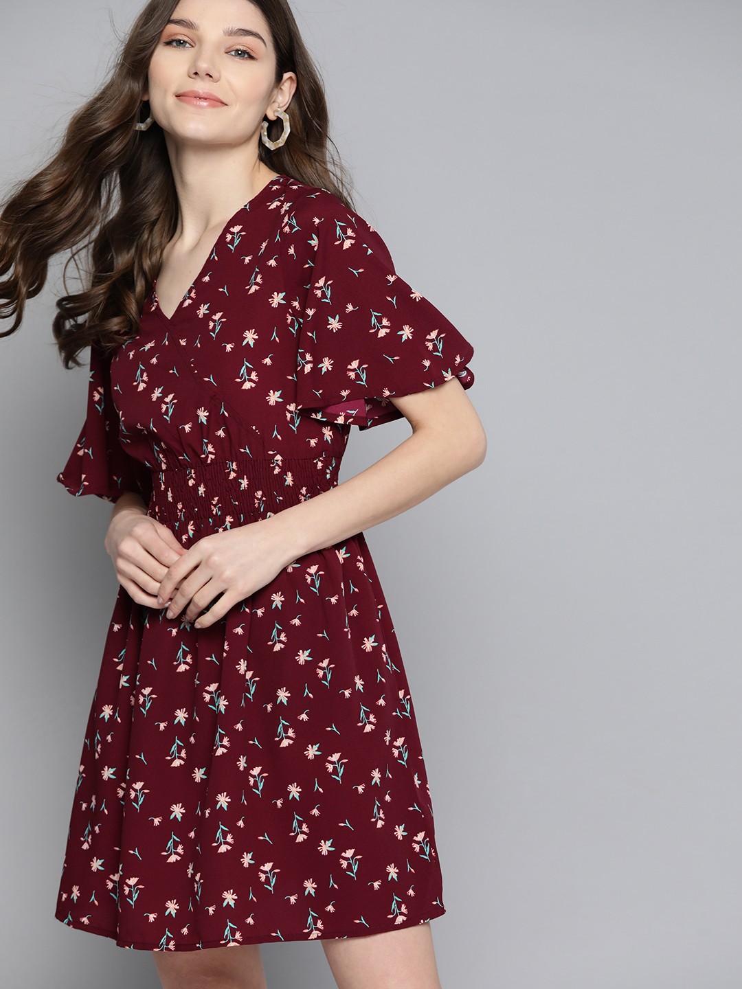 

Mast & Harbour Women Maroon Printed Wrap Dress