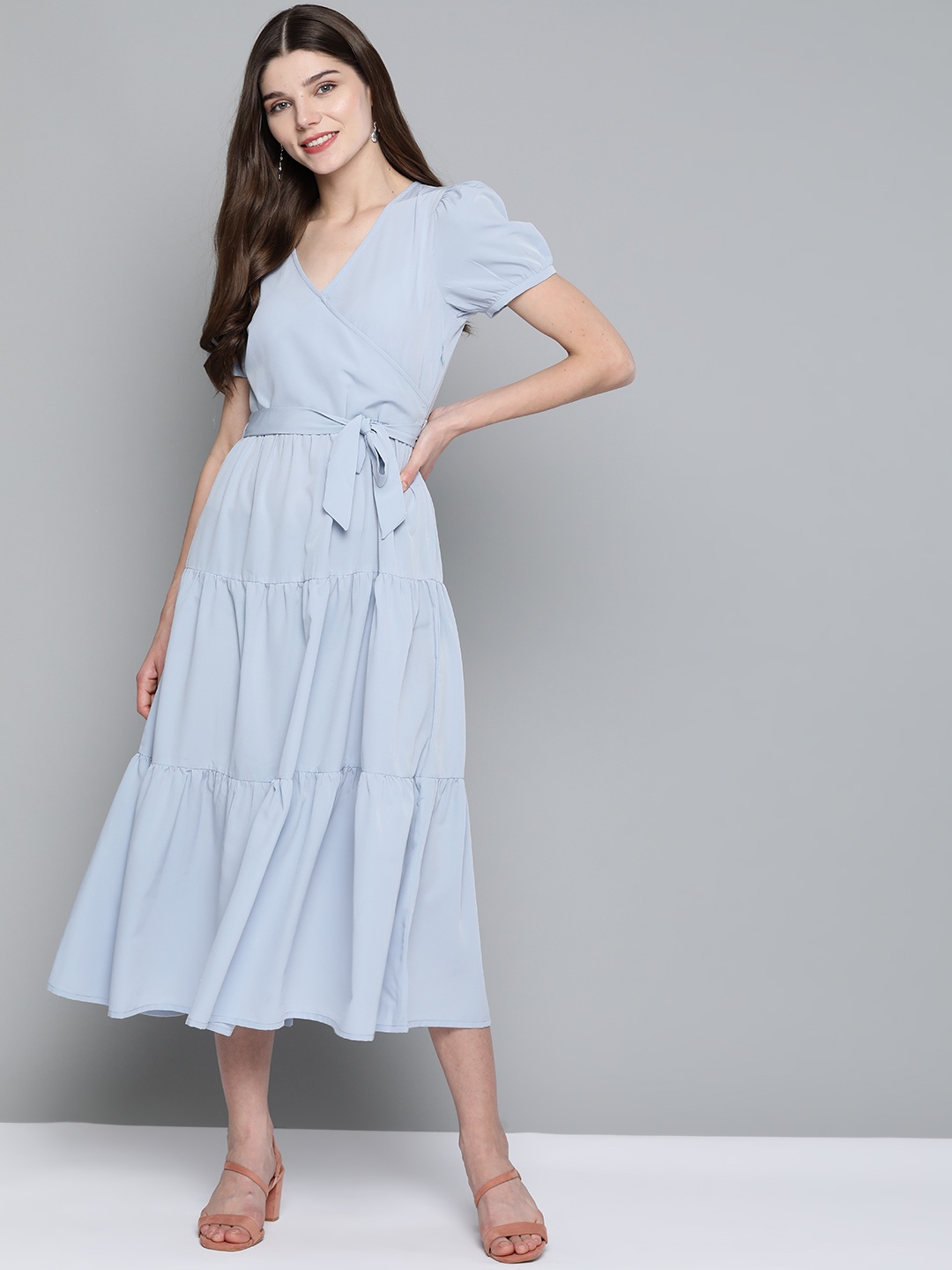 

M&H Our Water SustainableWomen Blue Solid Tiered Wrap Dress