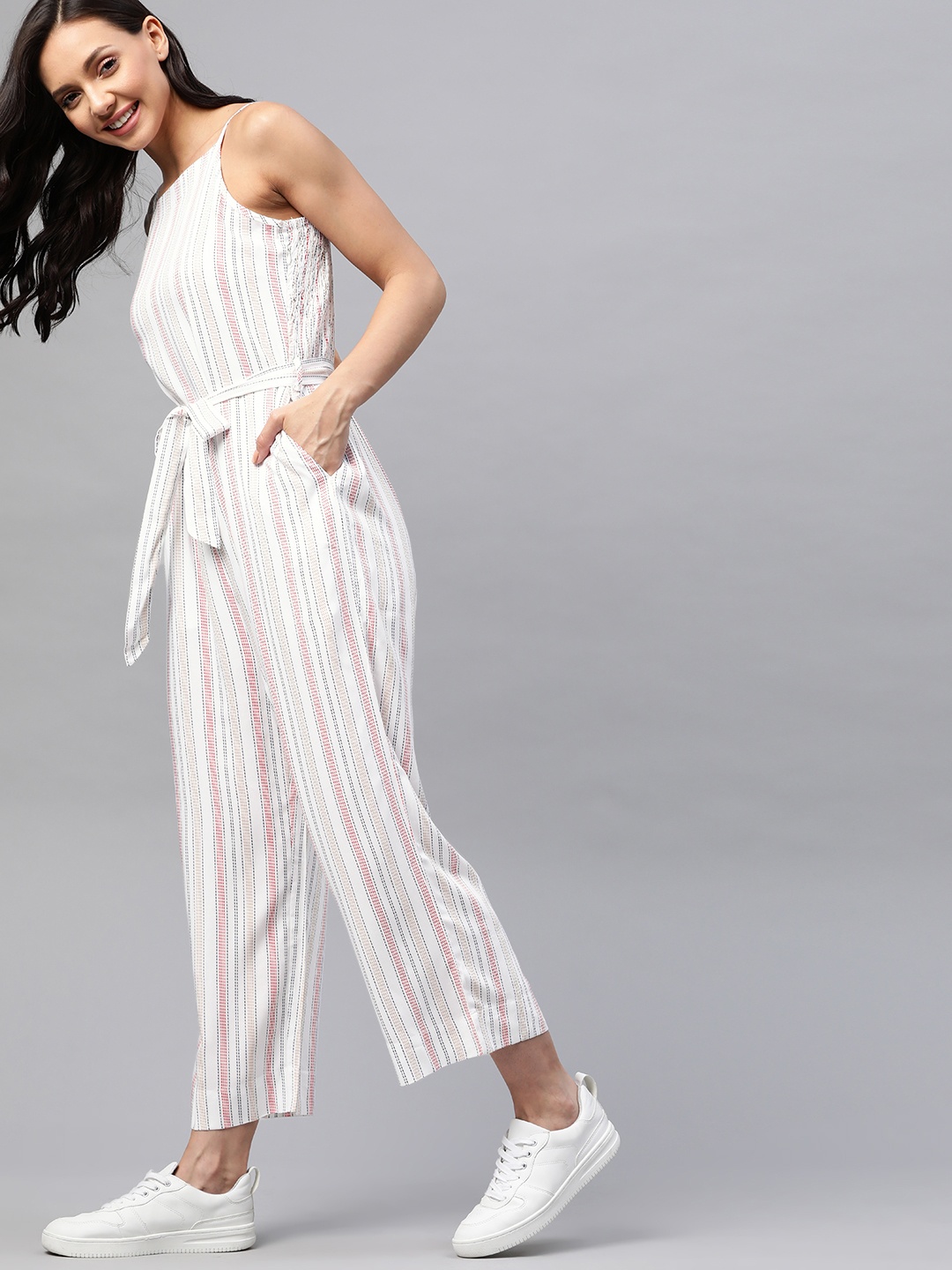 

Mast & Harbour White & Red Striped Basic Jumpsuit