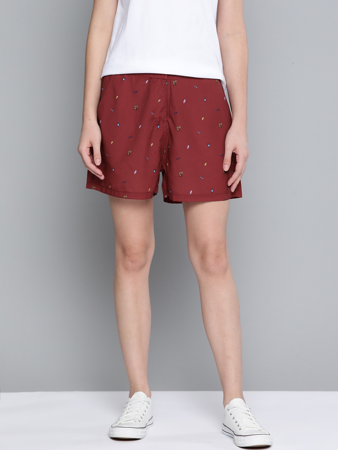 

Mast & Harbour Women Maroon & Mustard Yellow Printed Shorts