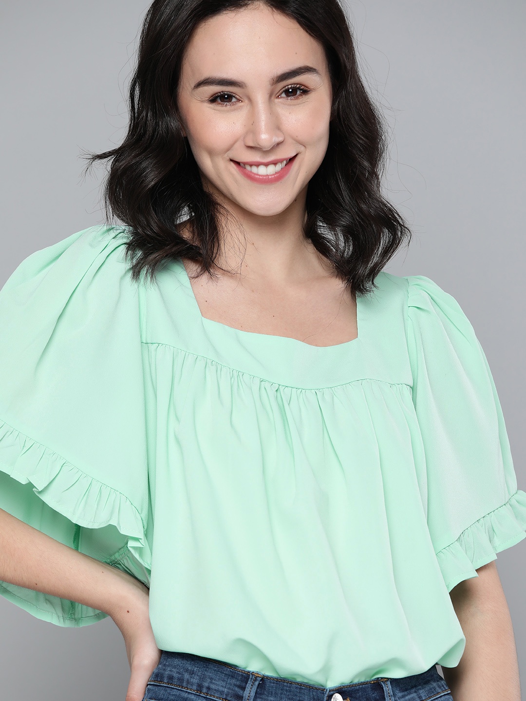 

M&H Our Water Green Flared Sleeves A-Line Top