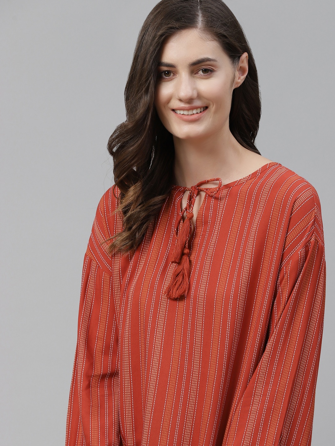 

Mast & Harbour Women Rust Orange Striped Tunic