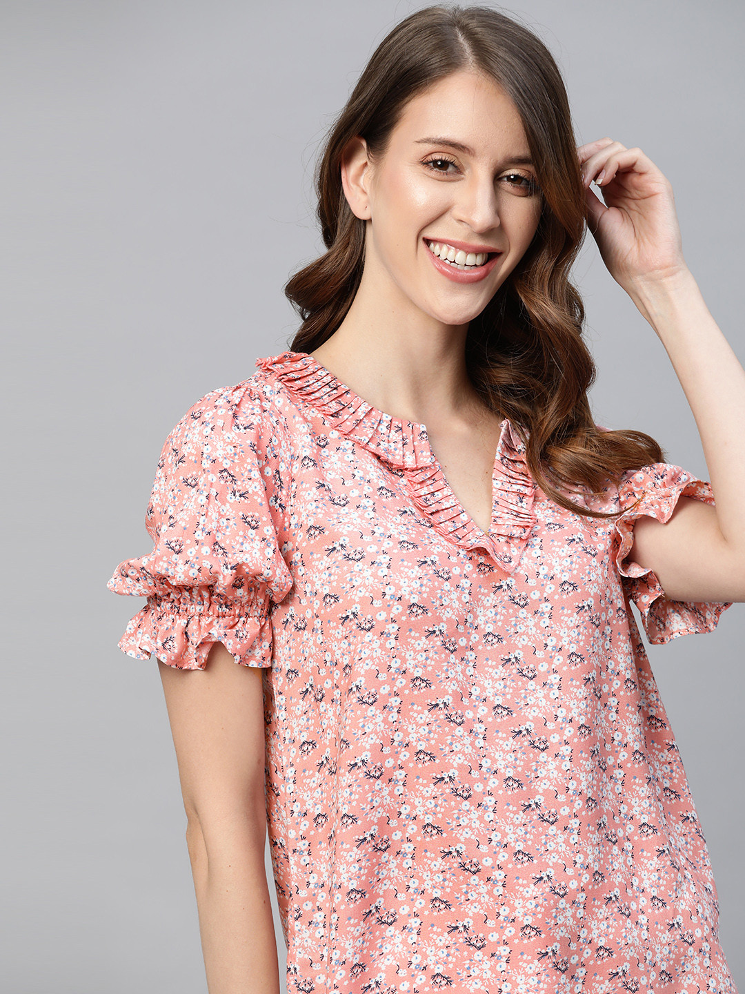 

M&H Our Water Pink & White Floral Printed Puff Sleeve Sustainable Top