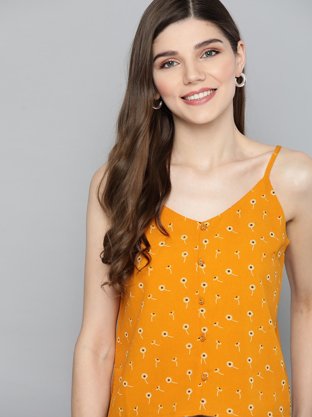 

Mast & Harbour Orange & Off White Floral Printed Regular Top