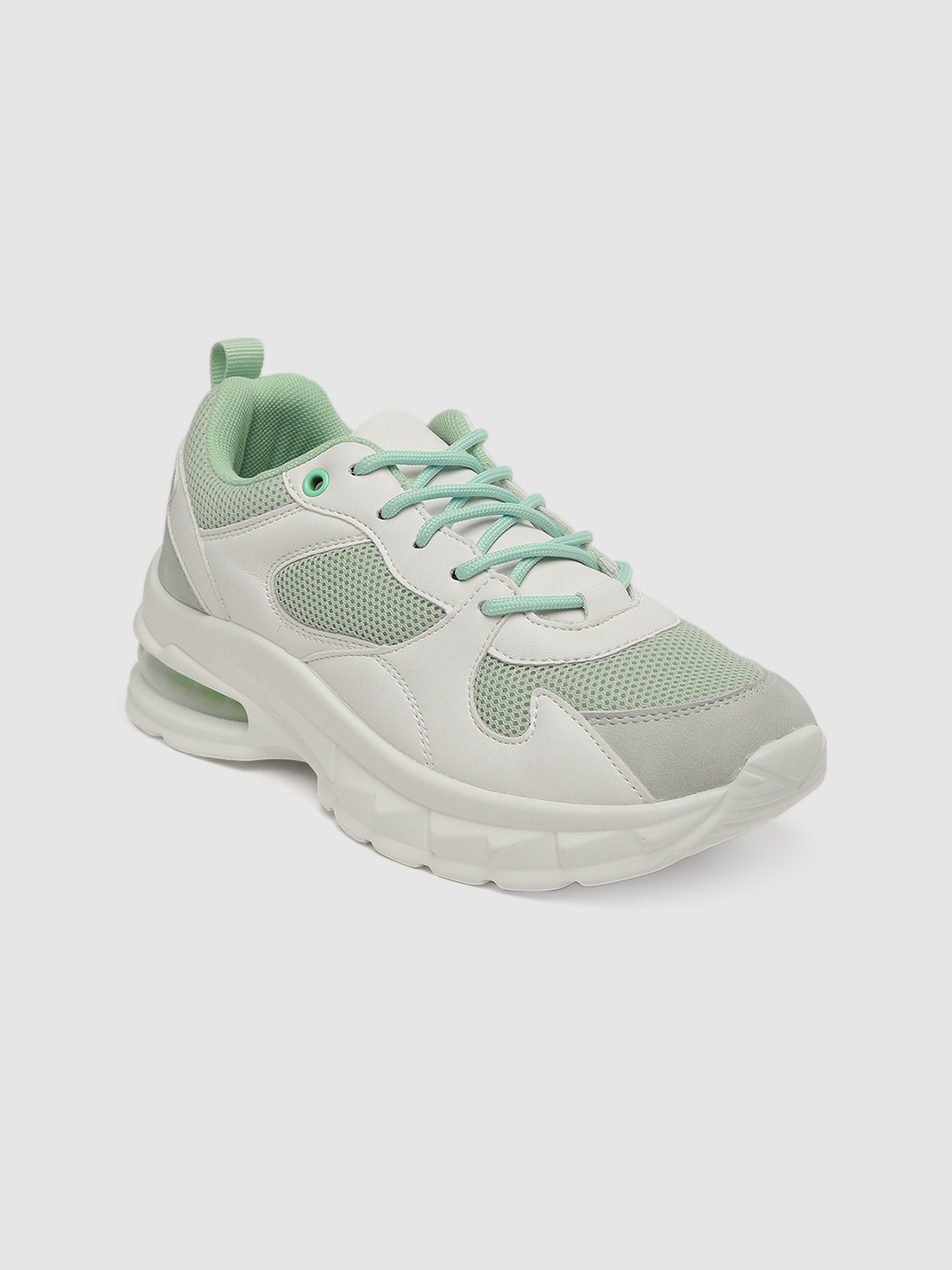 

CERIZ Women White & Mint Green Cadence Sneakers