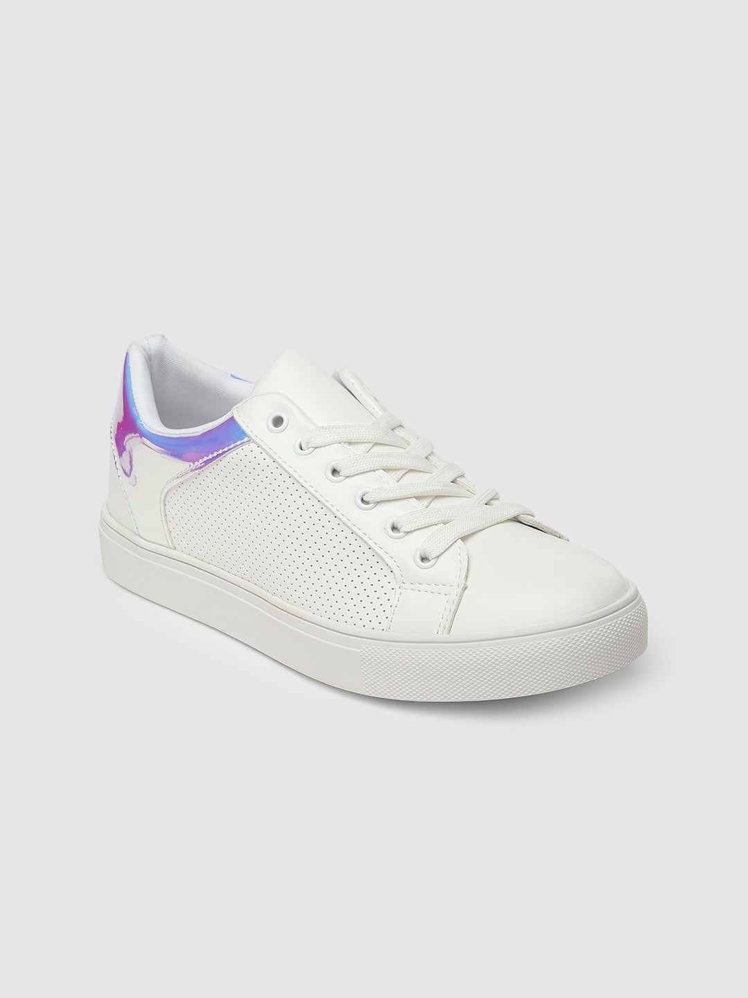 

CERIZ Women White Georgine Perforations with Minimal Print Sneakers