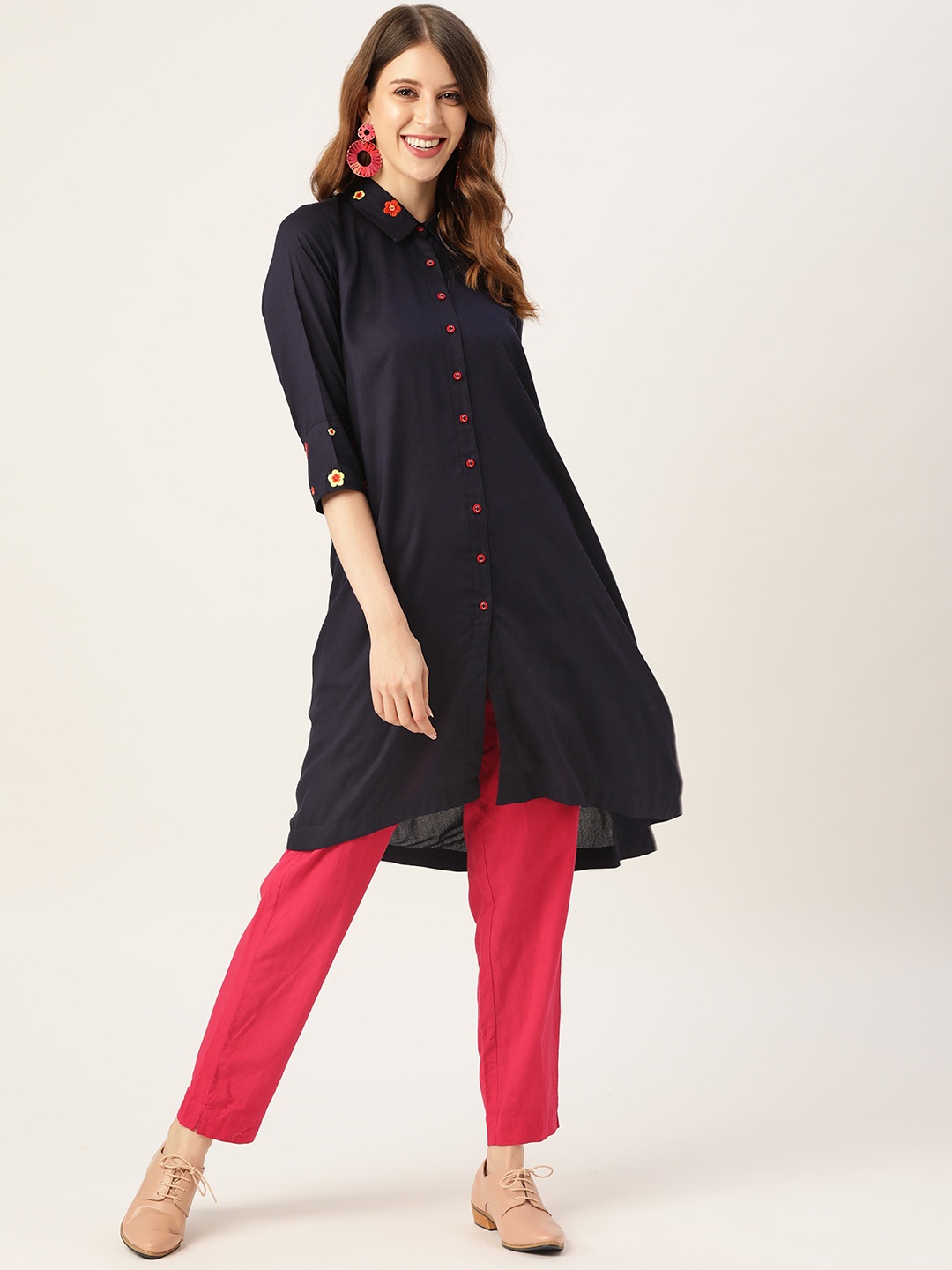 

Sangria Women Navy Blue Thread Work Pathani Kurta