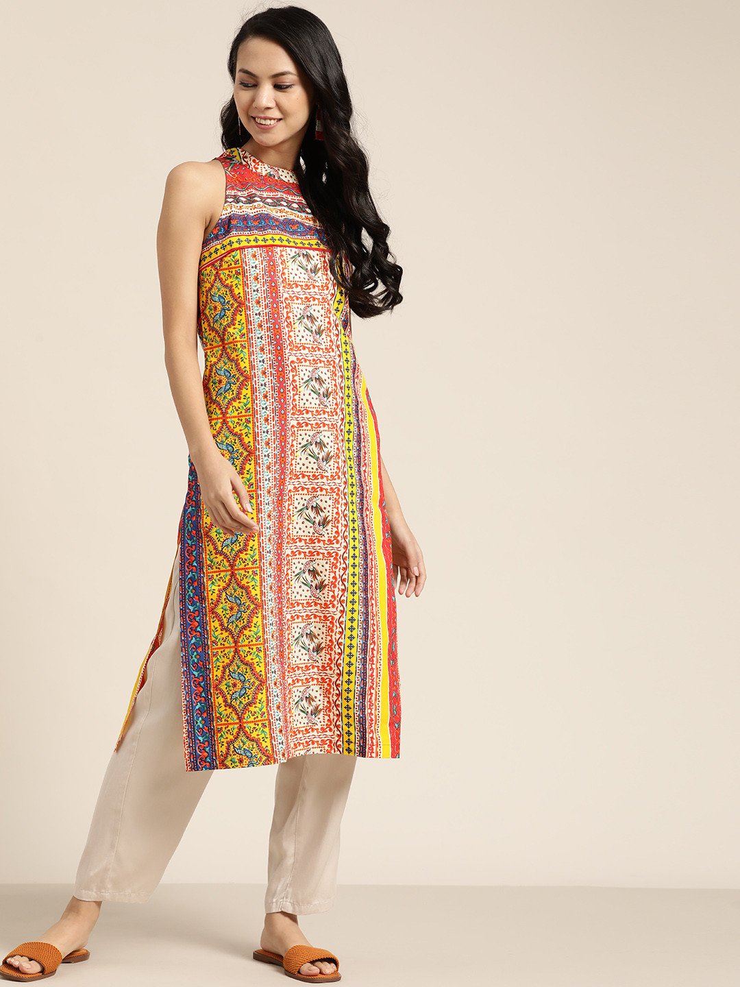 

Sangria Women Yellow & Red Ethnic Motifs Printed Pure Cotton Kurta