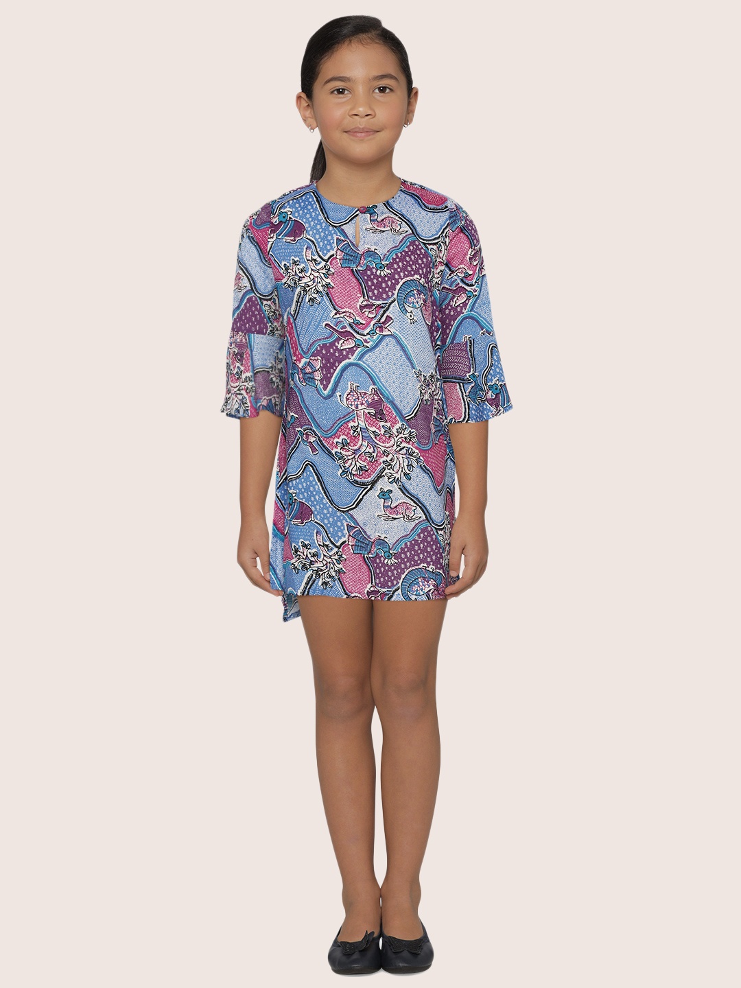 

Sangria Girls Blue Printed A-Line Dress