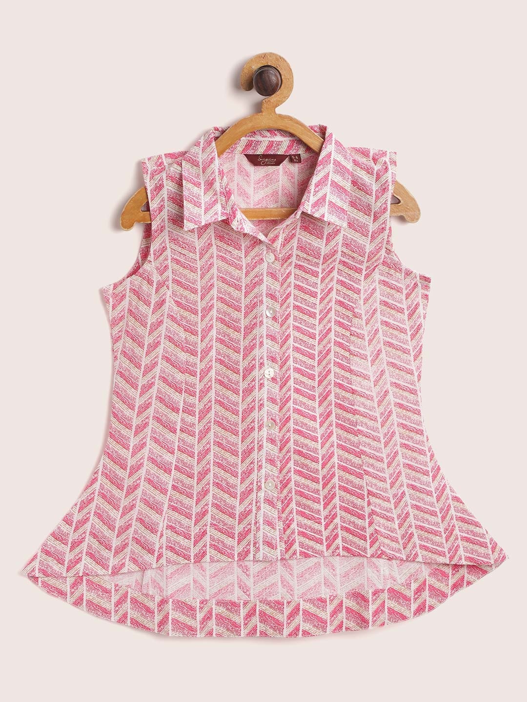 

Sangria Girls Pink & White Pure Cotton Geometric Print Casual Shirt