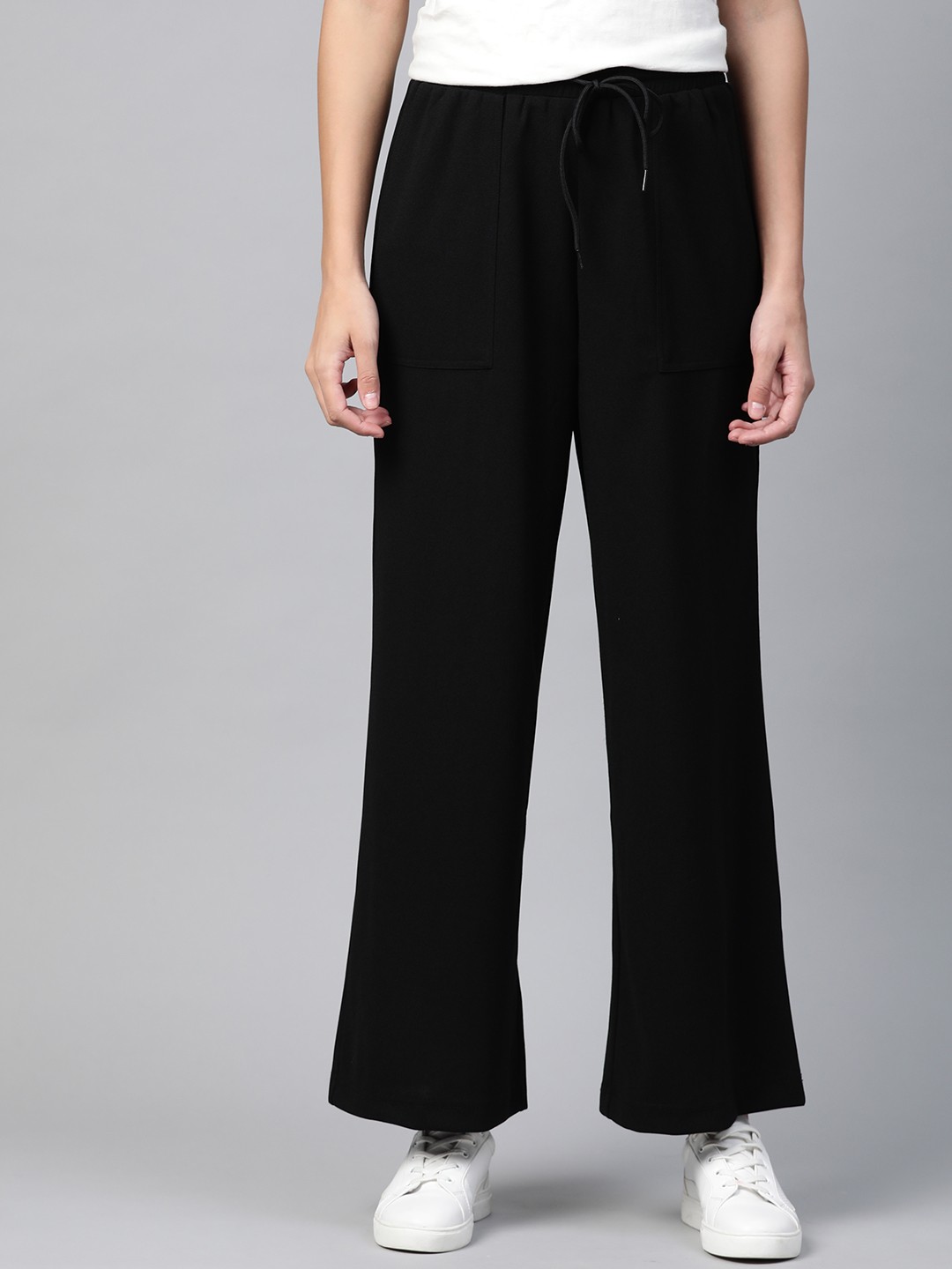 

Mast & Harbour Women Black Solid Regular Trousers